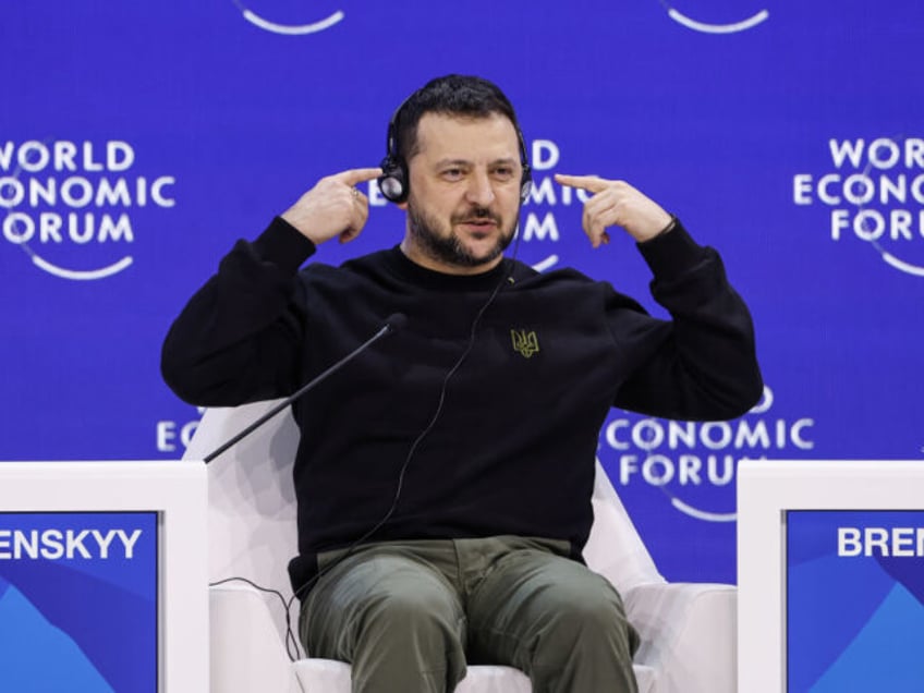 Volodymyr Zelenskiy, Ukraine's president, following his special address on the opening day of the World Economic Forum (WEF) in Davos, Switzerland, on Tuesday, Jan. 16, 2024. The annual Davos gathering of political leaders, top executives and celebrities runs from January 15 to 19. Photographer: Stefan Wermuth/Bloomberg via Getty Images