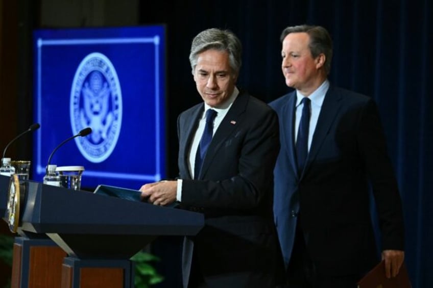 US Secretary of State Antony Blinken and British Foreign Secretary David Cameron depart at