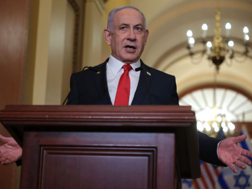 WASHINGTON, DC - FEBRUARY 07: Israeli Prime Minister Benjamin Netanyahu delivers remarks f