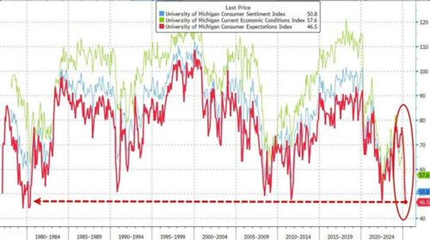 umich sentiment collapses near 45 year record lows as democrats inflation dissonance hits 11