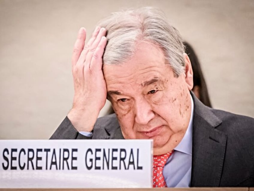 UN Secretary-General Antonio Guterres gestures at the opening of the 55th session of the H