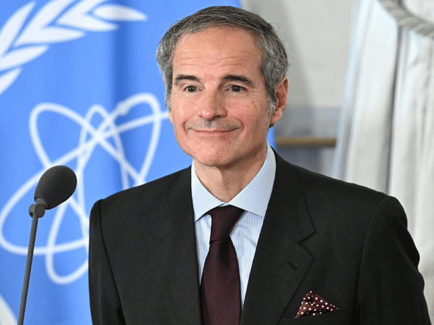 Director General of the International Atomic Energy Agency (IAEA) Rafael Grossi gives a st