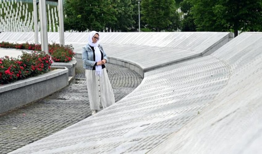 A memorial wall at the Srebrenica-Potocari memorial cemetery commemorates the July 11, 199