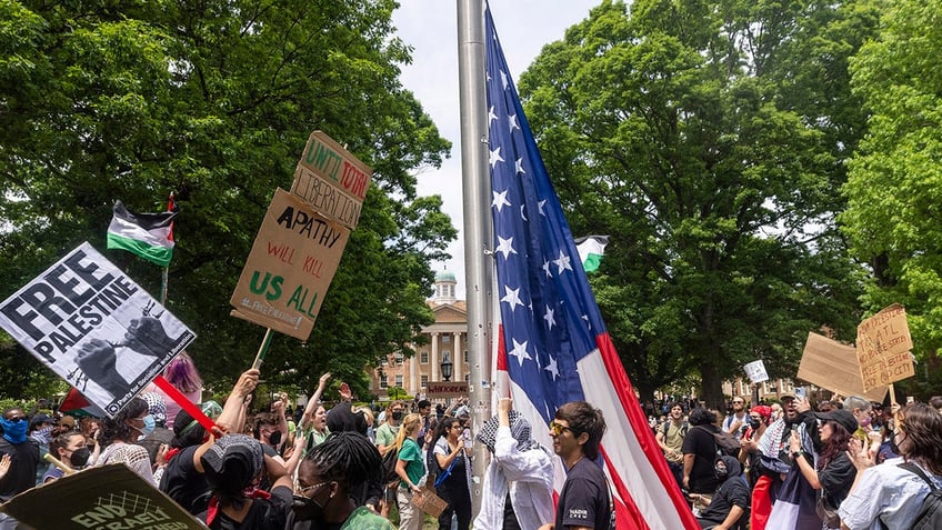 Anti-Israel protesters taken down the American flag at UNC