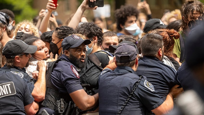 A crowd of protesters