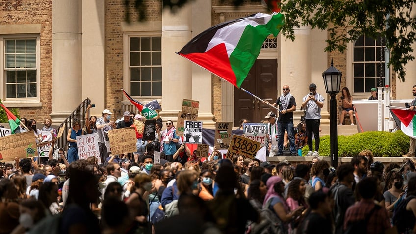 Protesters, Palestinian flag