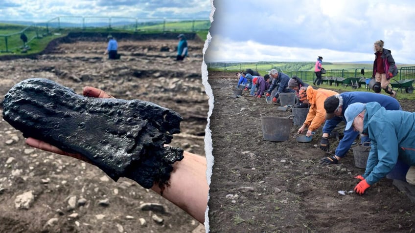 Split image of shoes, volunteers working