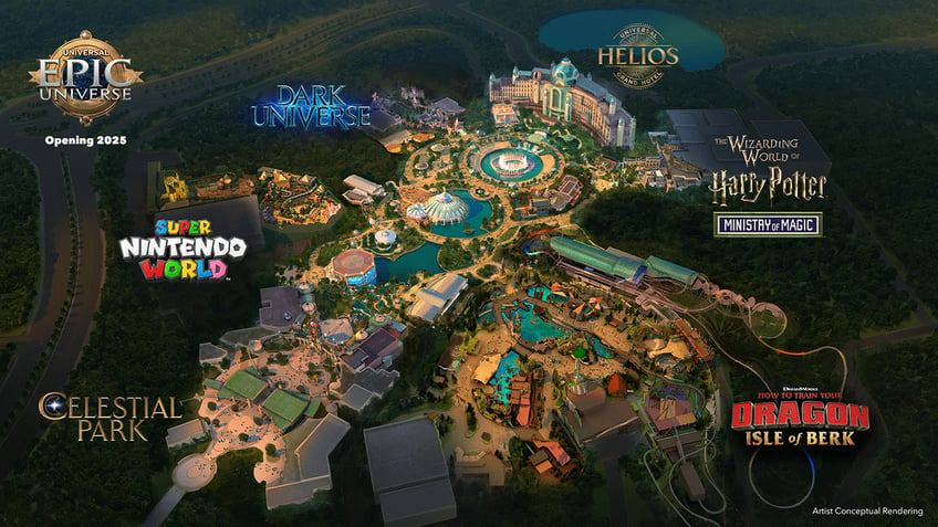 Birds eye view of Epic Universe resort Orlando, Florida