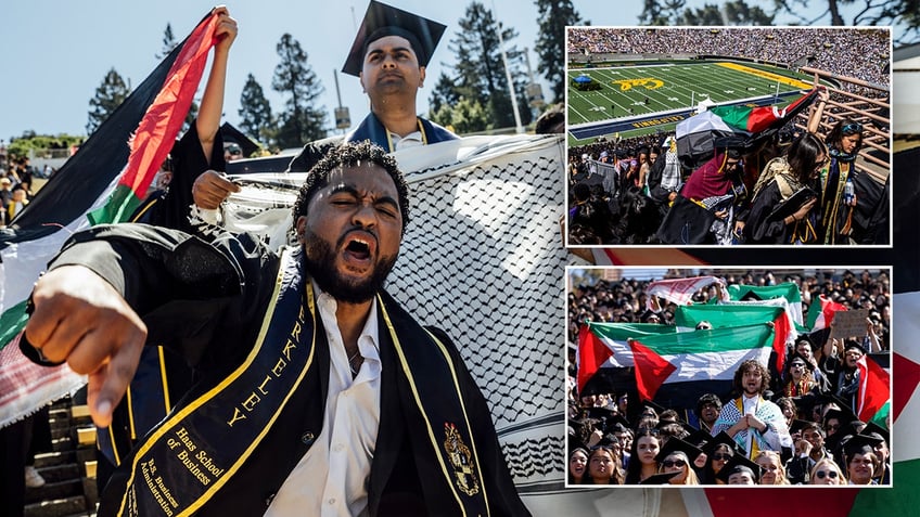 Three way image of protesters