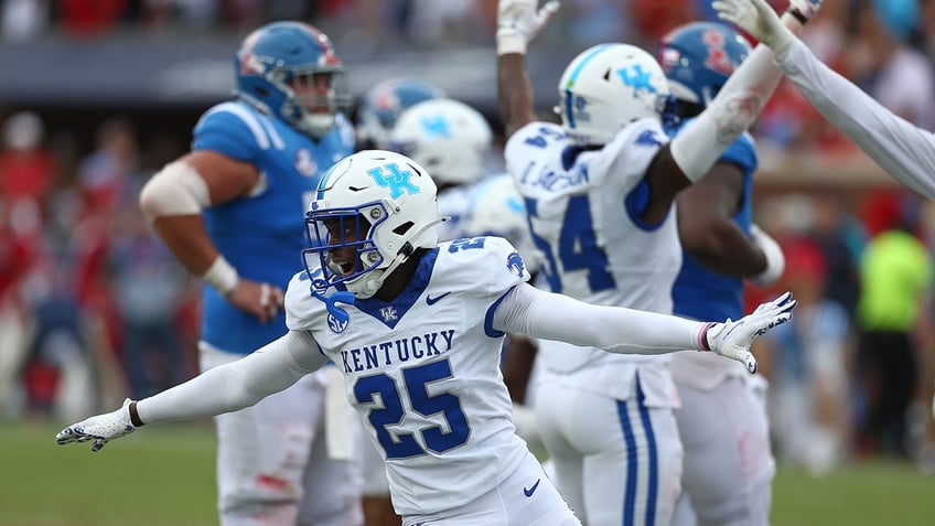 Jordan Lovett celebrates missed field goal