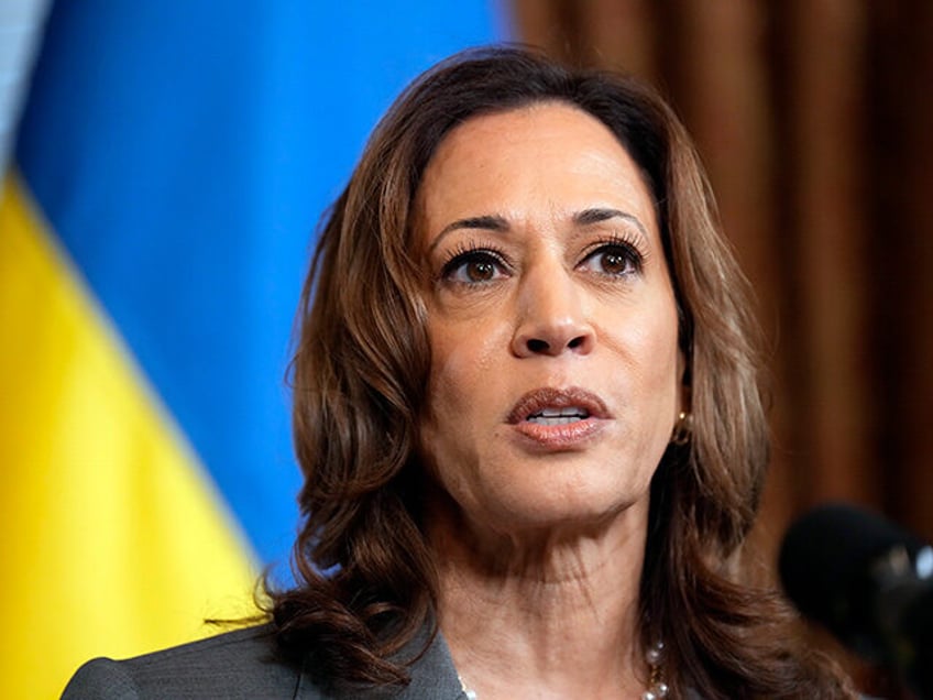 Democratic presidential nominee Vice President Kamala Harris speaks as she meets with Ukra