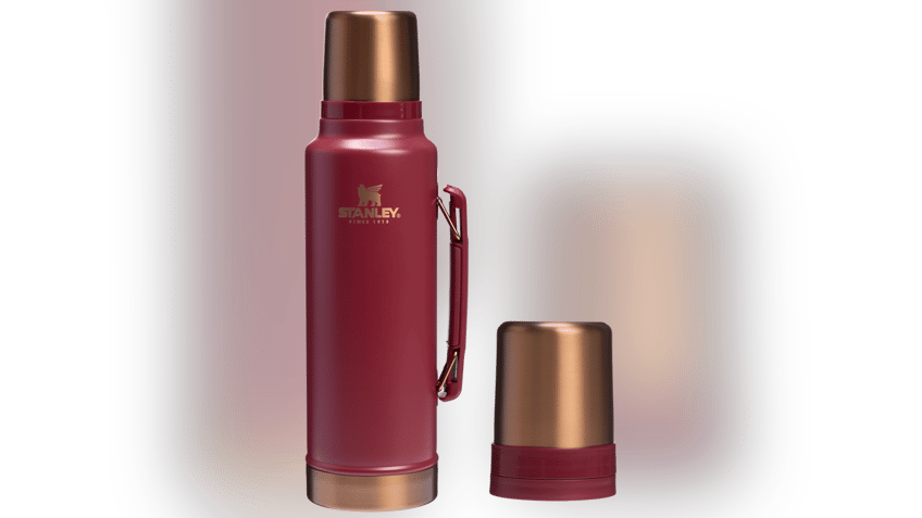 A durable original Stanley thermos in holiday colors. 