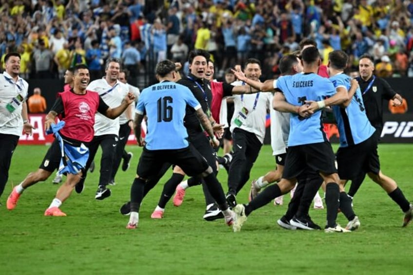 Uruguay celebrated a penalty shoot out victory over Brazil in their Copa America quarter-f