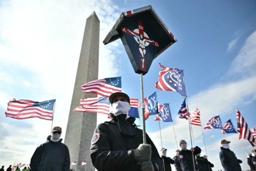 Members of Patriot Front rally near the Washington Monument on the National Mall in Washin