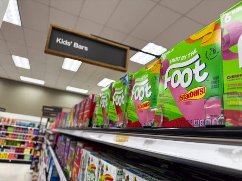 Fruit by the Foot, a product that uses Red Dye No 3, can be seen on a shelf at a supermark