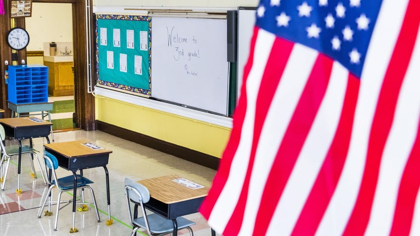 American flag in classroom