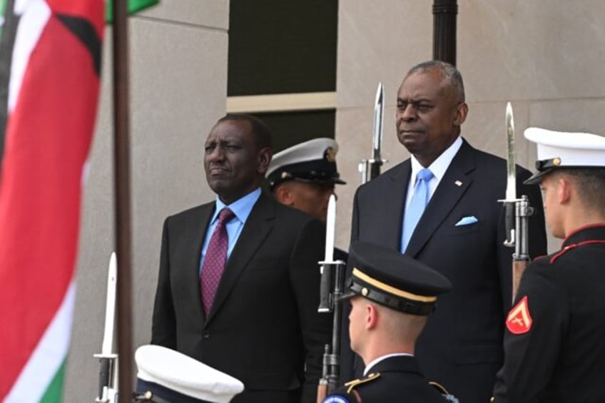 US Secretary of Defense Lloyd Austin (right) welcomes Kenyan President William Ruto to the