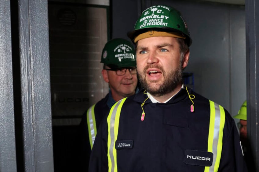 US Vice President JD Vance tours the Nucor Steel factory in Huger, South Carolina, on May