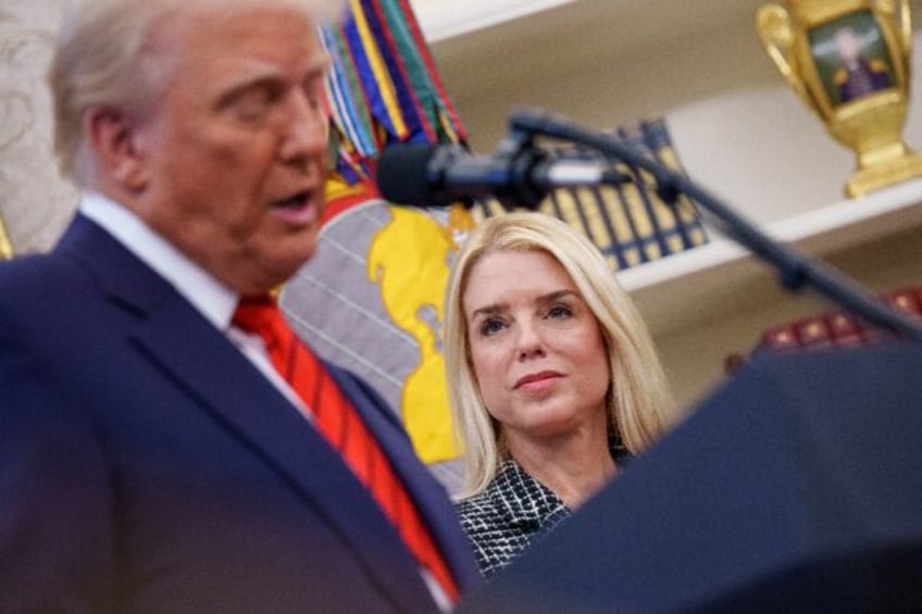 Pam Bondi, pictured at her swearing-in as US attorney general with President Donald Trump,