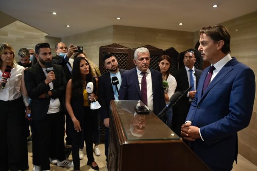 US special envoy Amos Hochstein addresses the media after meeting with Lebanon's parliamen