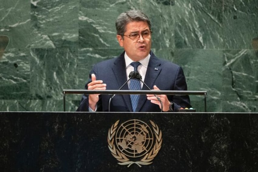 Honduran then-president Juan Orlando Hernandez Alvarado addresses the 76th session UN Gene