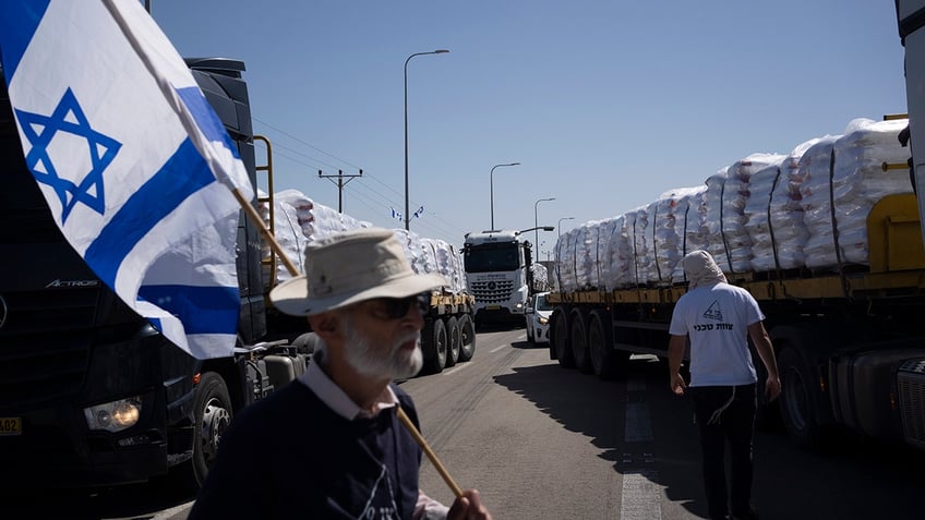 Trucks carrying aid and supplies