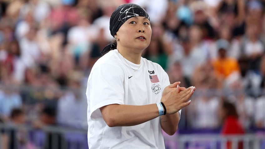 B-Girl Sunny of Team United States reacts during the B-Girls Round Robin.