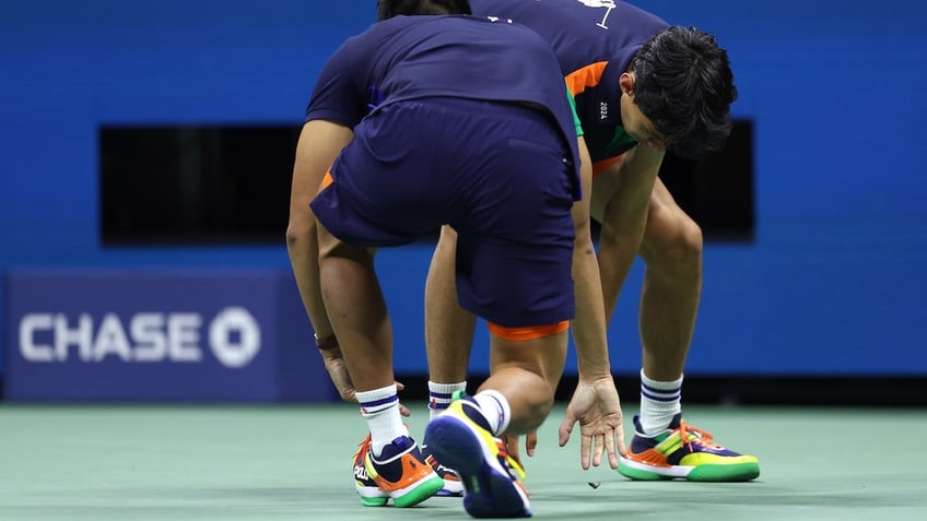 Ball kids attempt to catch a moth