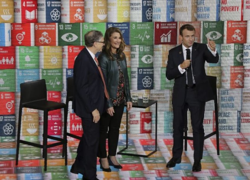 Melinda French Gates, pictured in 2018 with Bill Gates (left) and French President Emmanue