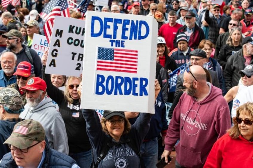 Demonstrators at a "close the border" rally in Boston, Massachusetts, on May 4, 2024