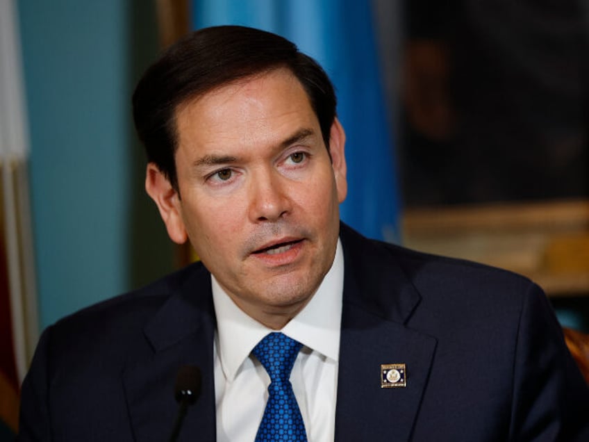 U.S. Secretary of State Marco Rubio delivers remarks during a a Declaration of Principles