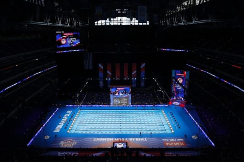 A general view of the competition pool on Day One of the 2024 US Olympic swimming trials a