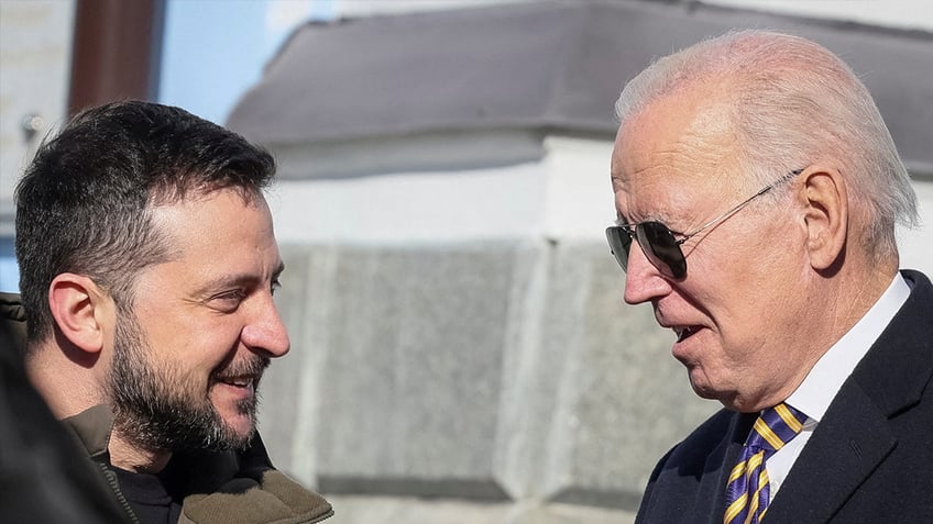 Ukraine President Volodymyr Zelenskyy, left, with President Biden