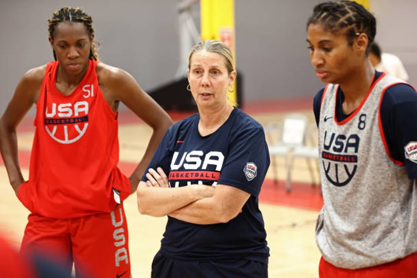 Cheryl Reeve head coach of the USA Womens Basketball Team addresses her team during practice on September 9, 2022 at Cox Pavilion in Las Vegas,...