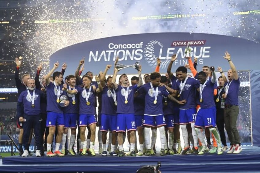 United States players celebrate capturing a third consecutive CONCACAF Nations League titl