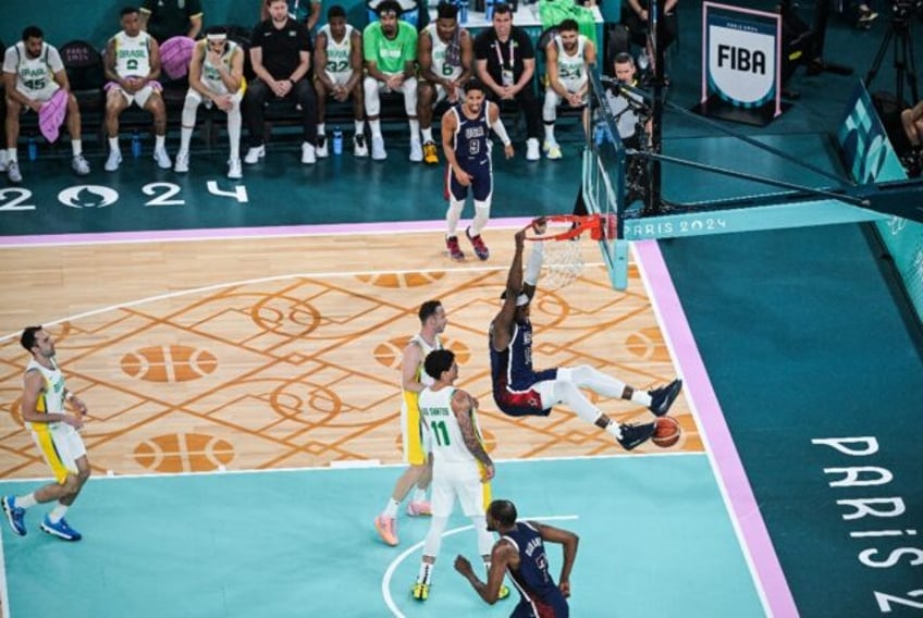 Bam Adebayo throws down a dunk in the US victory over Brazil in the men's Olympic basketba