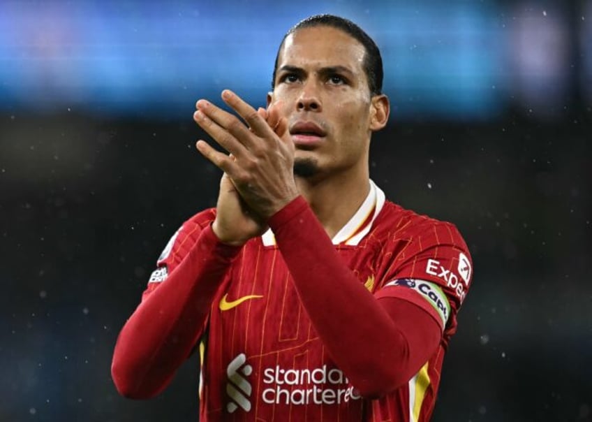 Liverpool captain Virgil van Dijk celebrates victory against Manchester City
