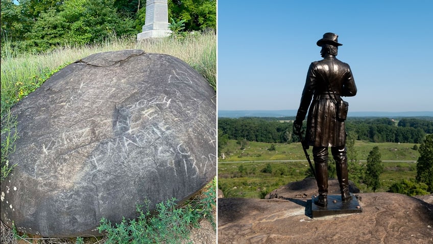 Little Round Top Gettysburg Battlefield boulder vandalism
