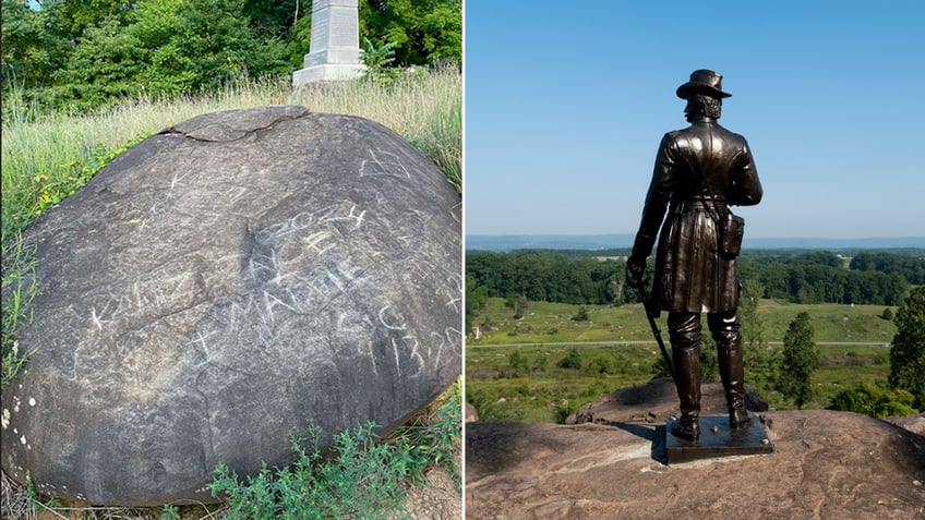 Little Round Top Gettysburg Battlefield boulder vandalism