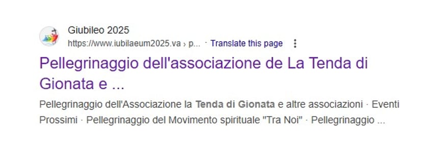 A Google search reveals a now defunct link to the Vatican's official Jubilee website for the LGBTQ+ pilgrimage event.