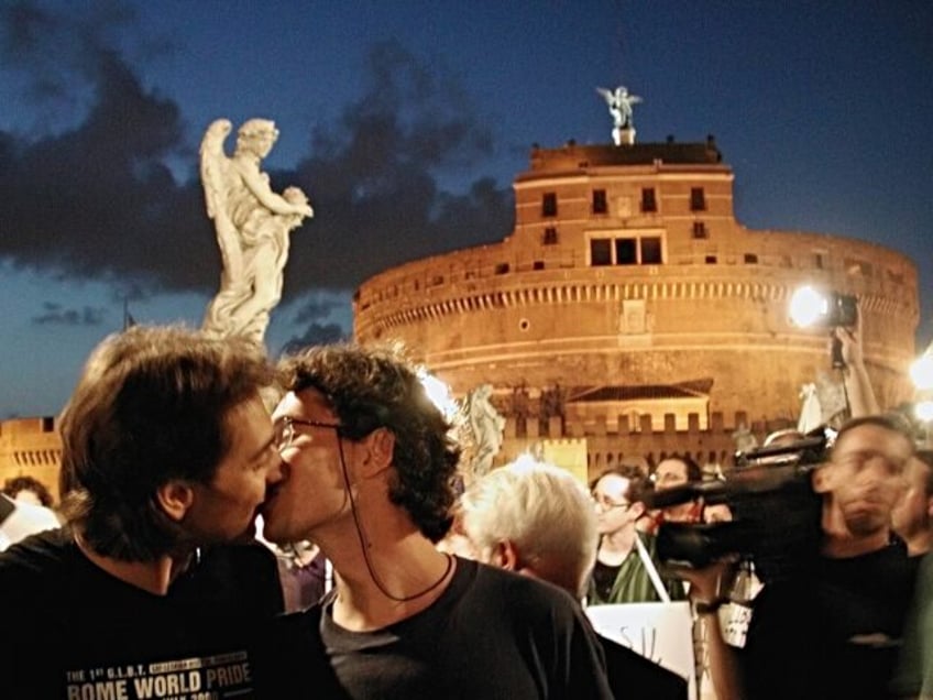 (Original Caption) Italian homosexuals demonstrate against the Vatic-an which denounced Wo