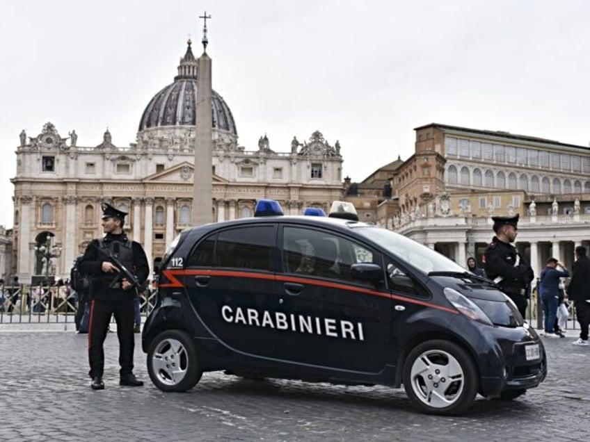 ROME, ITALY - MARCH 25: Security measures are taken at the famous St. Peter's Square as th