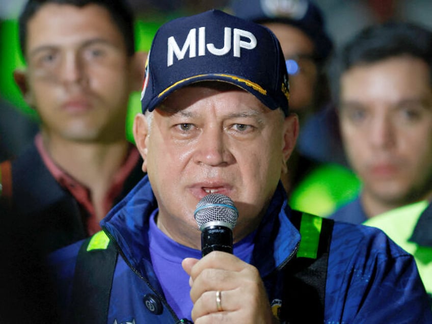 Venezuela's Interior and Justice Minister Diosdado Cabello speaks during the arrival