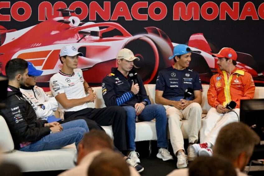 Max Verstappen (centre) at Thursday's media briefing in Monaco