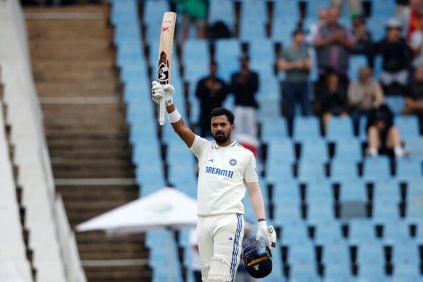 India's KL Rahul celebrates after scoring a century on the second day of the first cricket Test match against South Africa in Centurion