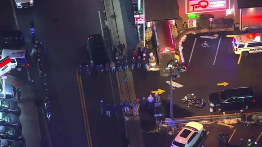 The scene outside the restaurant where Passaic County Sheriff Richard Berdnik shot himslef