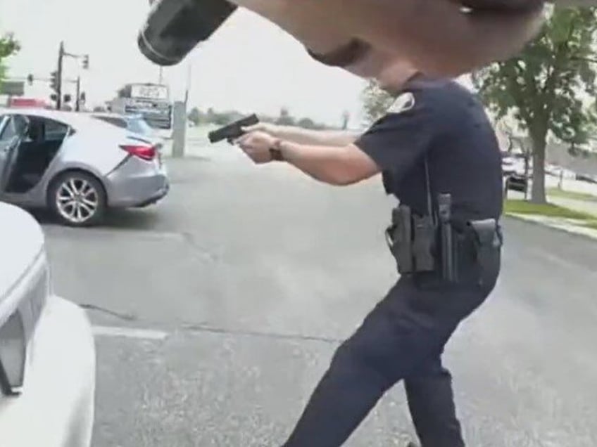 video body cam shows officer with handgun take out ak 47 attacker