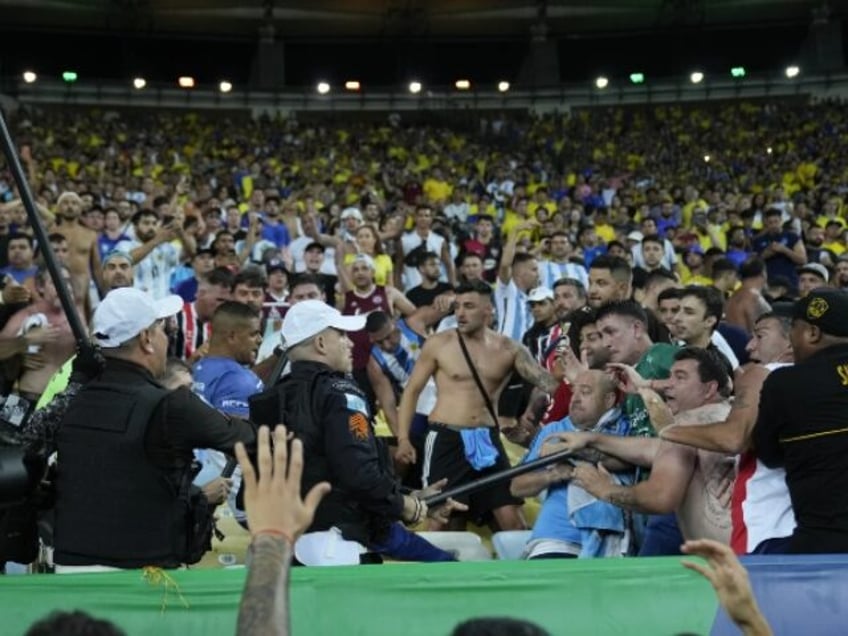 video brawling fans in stands delay start of argentina brazil world cup qualifying match for 27 minutes