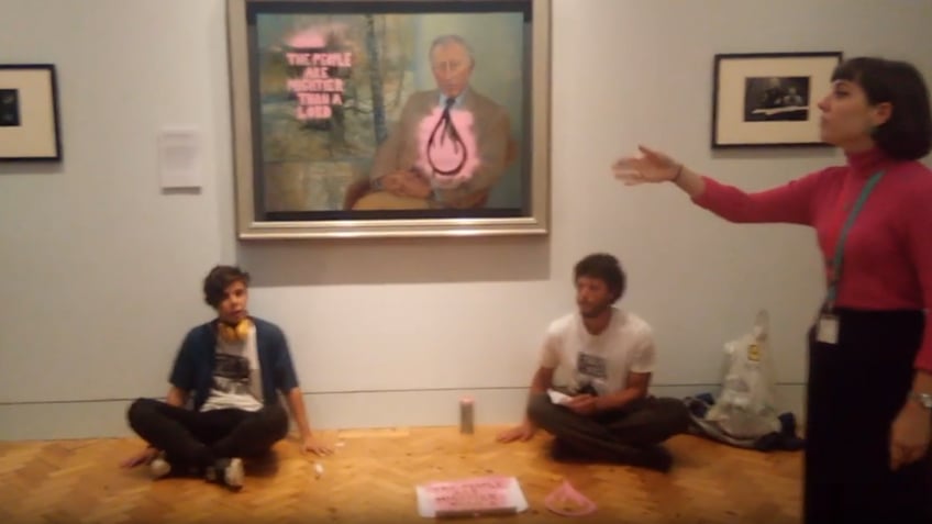 video captures climate activists defacing king charles iii portrait in scottish national gallery