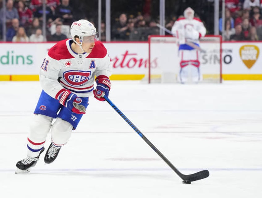 Brendan Gallagher of the Montreal Canadiens skates against the Ottawa Senators at Canadian Tire Centre on January 18, 2024 in Ottawa, Ontario, Canada.